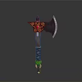 Ornate Battle Axe Weapon With Red Gemstone Wooden Handle And Metal Blade