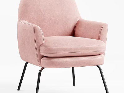 Pink Velvet Single Sofa With Armrest And Black Metal Legs Design 3d model
