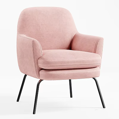 Pink Velvet Single Sofa With Armrest And Black Metal Legs Design 3d model