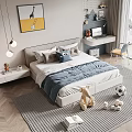 Cozy Children's Bed Bedroom with Soft Bedding Toys Study Desk and Artwork