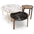 Round Coffee Tables With Marble Terrazzo Surfaces And Wooden Legs Design
