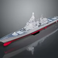 Warship 3D Model Design With Gray Hull Red Bottom Superstructure And Antennas 3d model