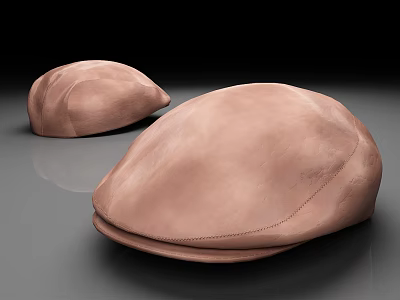 Two Light Brown Leather Flat Caps With Smooth Texture On Shiny Surface 3d model
