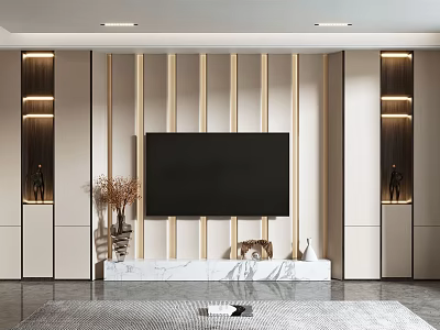 Modern Living Room TV Background Cabinet with Wooden Strips and Marble Top 3d model Modern Living Room TV Background Cabinet with Wooden Strips and Marble Top 3d model