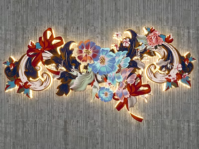 Popular Photo Spot Featuring Floral Art Wall Decor With Colorful 3D Flowers And LED Lights 3d model