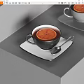 Stylish Black Cup With Black Tea And Orange Slice On White Saucer And Spoon
