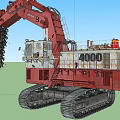 Red Construction Excavator Working With Dirt In Bucket Under Blue Sky Clouds 3d model