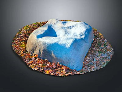 Natural Wood And Stone Decorative Piece Surrounded By Autumn Leaves And Pebbles 3d model