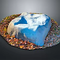 Natural Wood And Stone Decorative Piece Surrounded By Autumn Leaves And Pebbles