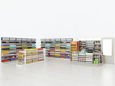 Retail Display Shelves With Various Products Neatly Arranged In Store 3d model