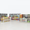 Retail Display Shelves With Various Products Neatly Arranged In Store