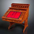 Traditional Wooden Desk With Red Top Surface And Layered Drawer Design