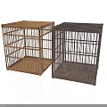 Two Different Colored Wooden Cages With Grid Design And Open Structure