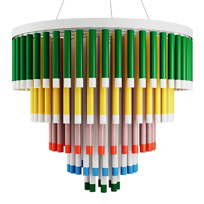 Colorful Modern Chandelier Design With Green Yellow Pink Red Blue Cylindrical Rods 3d model