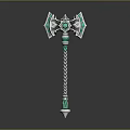 Fantasy Warhammer Weapon With Green Gemstones Silver Decorations And Twisted Handle