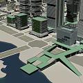 Urban Birds Eye View Planning With River Bridges High Rise Buildings And Roads