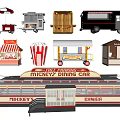 Collection of Various Food Carts Mickey's Dining Car Popcorn Bucket and Snack Stalls