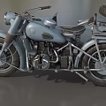 Vintage Motorcycle with Light Blue Sidecar Brown Seats and Spare Tire on Roof