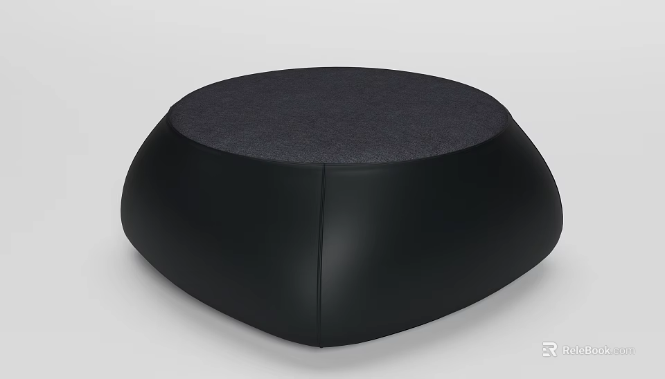 Modern Round Black Stool With Gray Padded Top And Smooth Curved Design 3d model 