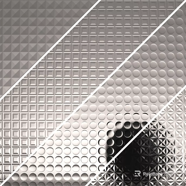 Different Textured Metal Components Featuring Geometric Grid And Circular Dot Patterns 3d model 