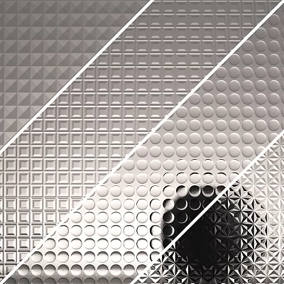 Different Textured Metal Components Featuring Geometric Grid And Circular Dot Patterns 3d model