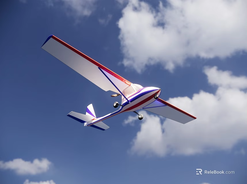Colorful Glider Flying High In Blue Sky With White Clouds 3d model 