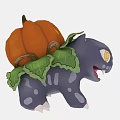 Cute Cartoon Reptile With Pumpkin On Back Yellow Eyes And Green Leaf Decor
