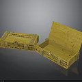 Yellow Wooden Boxes With Open And Closed Lids And Shipping Labels