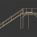 Wooden Staircase With Steps Leading To Elevated Platform And Railing 3d model