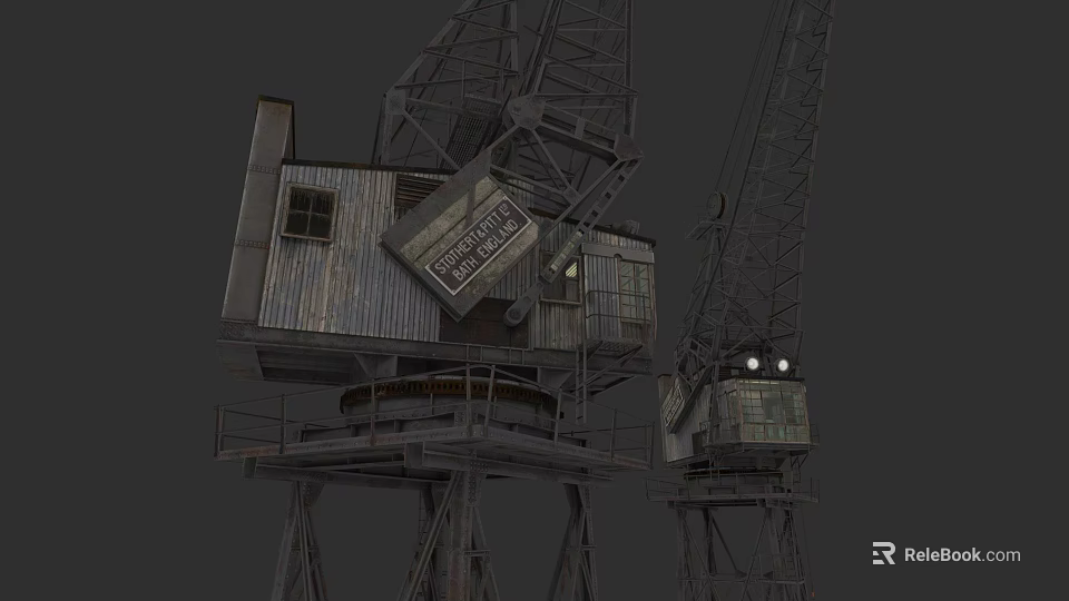 Vintage Industrial Cranes with Metal Tower Structures and Control Cabins 3d model 