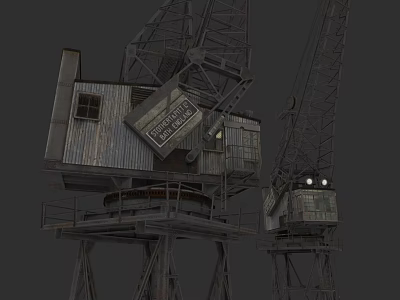 Vintage Industrial Cranes with Metal Tower Structures and Control Cabins 3d model