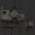 Vintage Industrial Cranes with Metal Tower Structures and Control Cabins