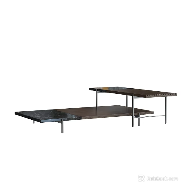 Modern Coffee Table With Two Tier Design And Metal Frame Structure 3d model