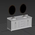 Elegant Bathroom Vanity With Double Oval Gold Framed Mirrors Dual Faucets White Cabinets Drawers