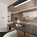 Modern Minimalist Dining and Living Room Interior With Wooden Flooring Glass Partition And Pendant Light