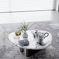 Modern Home Decor Marble Round Coffee Table With Vase Green Plant Kettle And Box