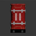 Red Barrel Featuring Danger Sign Radiation Symbol And Silver Metal Bands