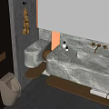 Hotel Bathroom Interior Design With Marble Vanity Double Faucets And Hanging Towels