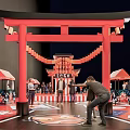 Traditional Commercial Street Design With Red Lanterns Stalls Pedestrians And Architecture