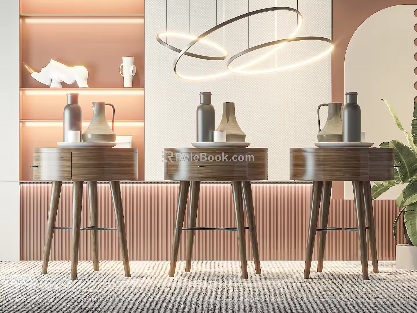 Modern Bedside Table Ornaments Table Lamp Wooden Bedside Table Decorative Ornaments 3d model