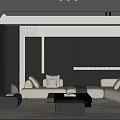 Modern Minimalist Living Room With Light Gray White Sofa Black Accent Wall And Floor Lamp