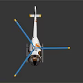 White and Orange Helicopter with Blue Rotor Blades Transparent Cockpit and Reflection