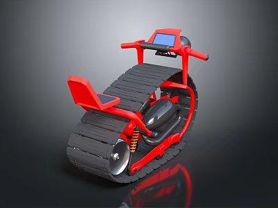 Red Tracked Motorcycle Featuring Red Seat Blue Display Screen And Off Road Design 3d model