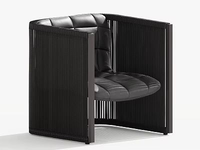 Modern Black Leather Single Sofa With Vertical Stripe Design And Comfortable Seat 3d model