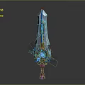 Enchanted Sword With Blue Glow Ornate Crystal Blade And Decorative Hilt