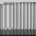 Different Styles of Classic White Roman Columns Arranged for Decorative