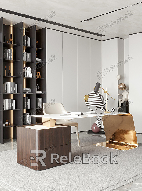 Light Luxury Desk and Chair Metal Desk and Chair Combination Bookcase Floor Lamp Ornaments Sculpture Jewelry Combination model