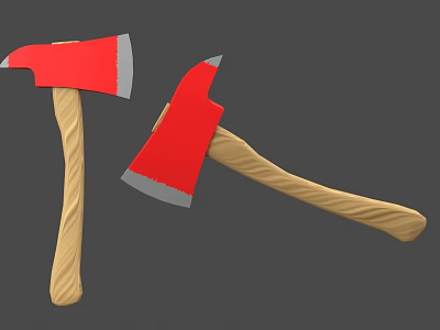 Red Axes With Wooden Handles And Sharp Metal Blades As Weapon Tools 3d model