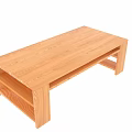 Modern Wooden Dining Table Featuring Natural Wood Grain And Functional Shelves