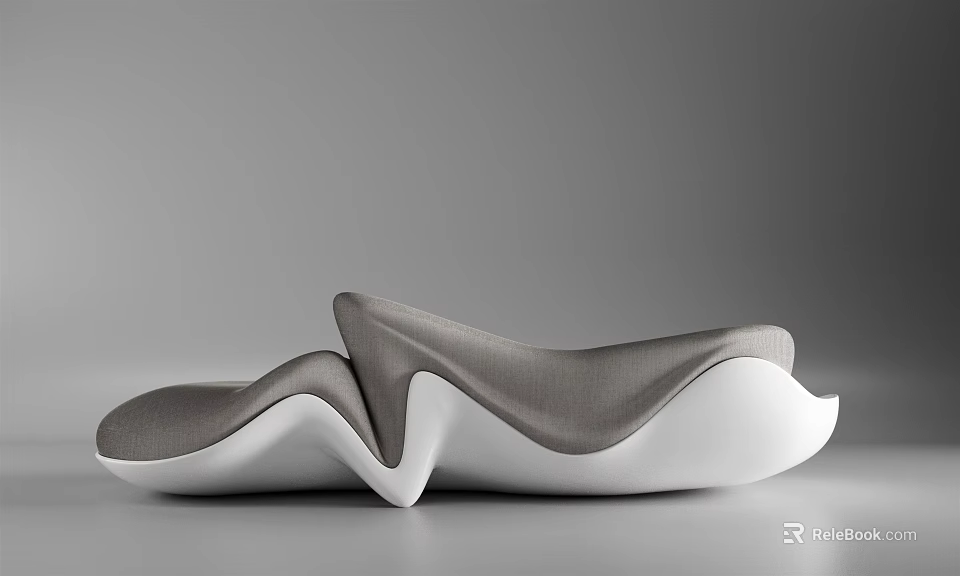 Modern Abstract Sofa With Gray And White Wave Shaped Design For Living Room Interior 3d model 